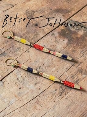 New BETSEY JOHNSON Linear Pencil Earrings Crystal Detail Drops 3.5" NWT